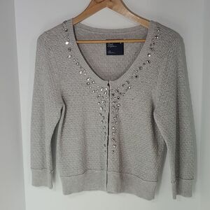 American Eagle Women's Beaded Cardigan Sweater Grey Size Large